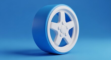 Obraz premium A blue and white car wheel with a fivespoke design on a blue background