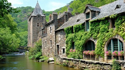 Exploring timeless architecture scenic stone village by the river beautiful nature setting captivating viewpoint