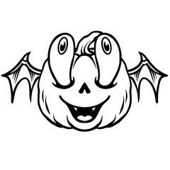 Pumpkin with wings cartoon character hand drawing style