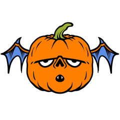 Pumpkin with wings cartoon character hand drawing style
