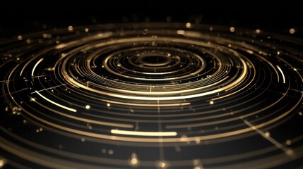 Fototapeta premium Golden Geometric Abstract: A mesmerizing array of concentric circles and radial lines, elegantly crafted in shimmering gold against a backdrop of deep black, embodying innovation and sophistication. 