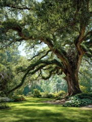 Fototapeta premium majestic live oak tree in a lush green park setting aweinspiring nature photography