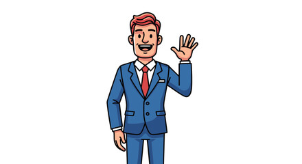 Smiling Businessman Waving Hand Character Design on White Background