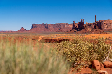 Vertical Rock Columns on Left in Monument Valley Utah USA