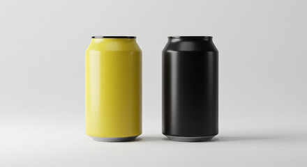 Obraz premium Pair of aluminum drink cans in contrasting colors, studio setting highlighting beverage container details and