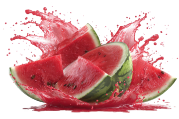 Watermelon Slices Splashing Red Juicy Summer Fruit