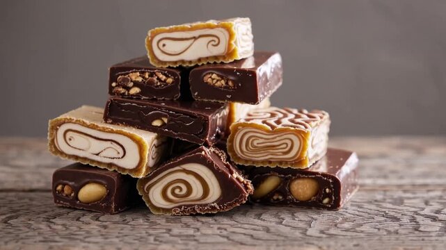 Heap of assorted varieties of spanish nougat confectionery gift