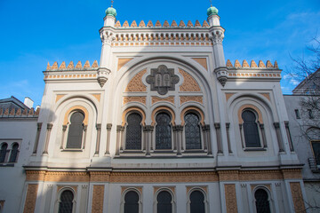 The facade of the Spanish Synagogue in Prague, Czech Republic