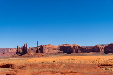 Vertical Rock Columns on Left in Monument Valley Utah USA