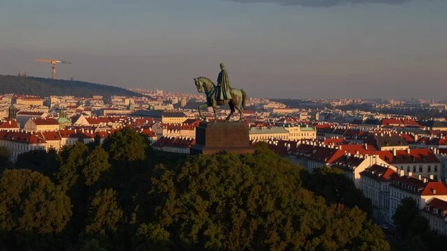 National Vitkov Memorial located in Prague National Vitkov Memorial situated in Prague. Czechia. Vista from the Powder Tower gazing upon the National Vitkov Memorial in Prague