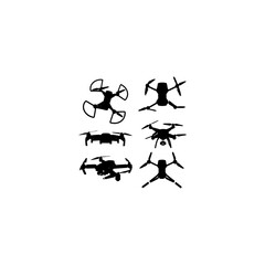 Drone Quadcopter with Camera set collection pack black icon silhouette vector flat illustration design on white background 