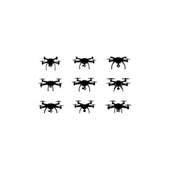 Drone Quadcopter with Camera set collection pack black icon silhouette vector flat illustration design on white background 