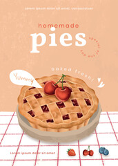 Editable cake with cherry and written text homemade pies t shirt design
