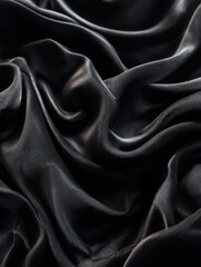 Fototapeta premium a black silky material with folds and wrinkles that create a dynamic texture