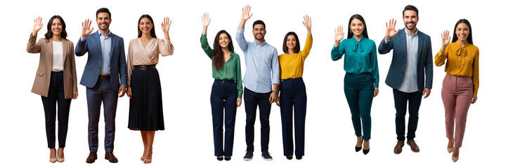 Obraz premium Group of business people waving hands and smiling isolated on white or transparent background