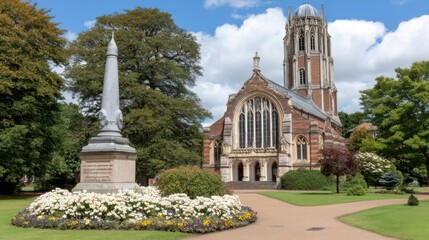 Historic architecture and monument displayed in a beautiful park setting sunny day landscape view cultural heritage