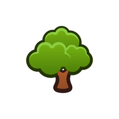 Isolated flat 3d Tree icon for game, interface, sticker, app. The sign in a cartoon style for match 3, arcade, rpg. The oak sprite for craft element in hyper casual mobile game.