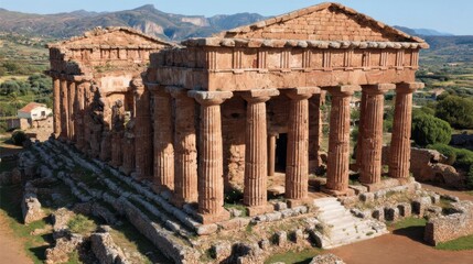 Naklejka premium Ancient greek temple ruins valley of the temples historical architecture sunny landscape aerial view heritage preservation