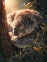 Fototapeta premium explore wildlife in tasmania with a friendly koala resting in a tree in the afternoon light discover tasmania nature and wildlife travel to australia
