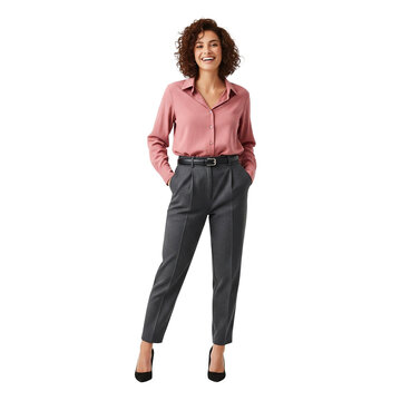 Businesswoman, pink shirt, full body shot on transparent background