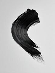 a single bold black brushstroke with lifelike texture and sharp contours angled upwards on a pristine transparent background captured with diffused studio lighting concept of stark artistic