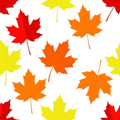 Obraz premium Seamless pattern of vibrant maple leaves in autumn colors, perfect for seasonal designs and backgrounds