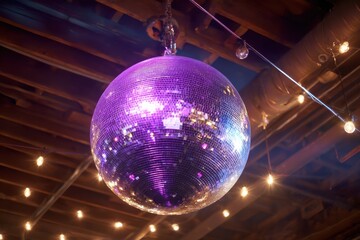 Fototapeta premium Disco ball seen hanging against ceiling 
