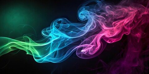 Fototapeta premium Neon lights dance through abstract smoke, creating a mesmerizing visual spectacle that captivates and intrigues the viewer's imagination