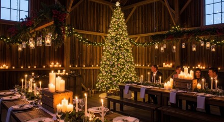 Magical Candlelit Christmas Dinner Celebration Inside Cozy Barn