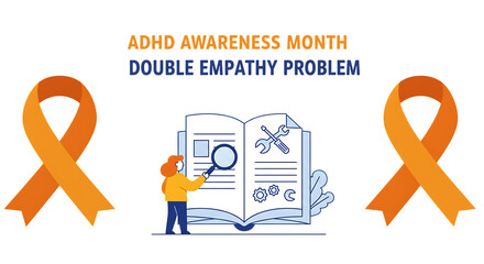 Adhd focus tools in remote work adhd awareness month double empathy problem with orange ribbon isolated on transparent background