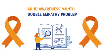 Adhd focus tools in remote work adhd awareness month double empathy problem with orange ribbon isolated on transparent background