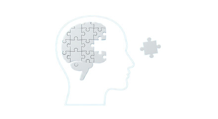 Adhd focus tools in remote work human head silhouette with brain made of puzzle pieces isolated on transparent background