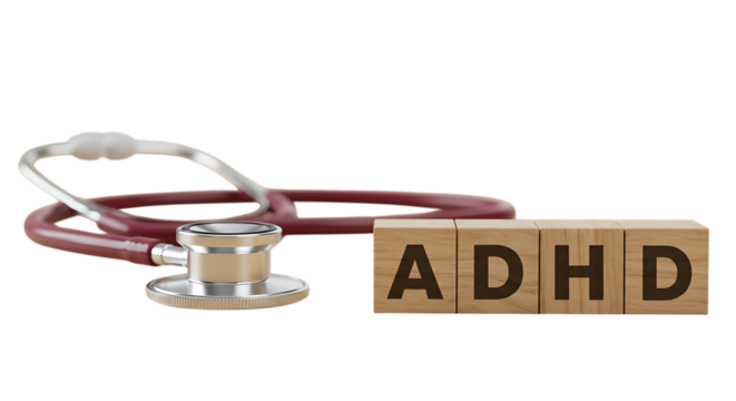 Adhd focus tools in remote work adhd text with stethoscope isolated on transparent background