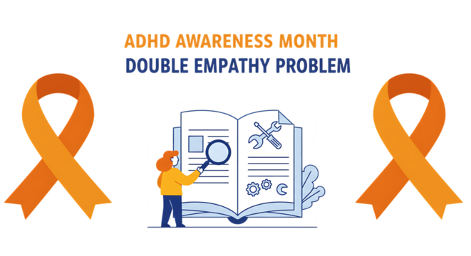 Adhd focus tools in remote work adhd awareness month double empathy problem with orange ribbon isolated on transparent background