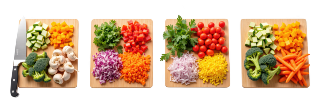 Fresh vegetables colorful ingredients chopped produce healthy cooking vibrant colors meal preparation kitchen tools culinary arts