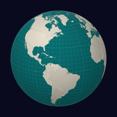 Fototapeta premium Antigua and Barbuda on the map. Globe centered to Antigua and Barbuda. Country location on the world map. Teal Pale Mint color palette. Globe with countries, meridians and parallels.