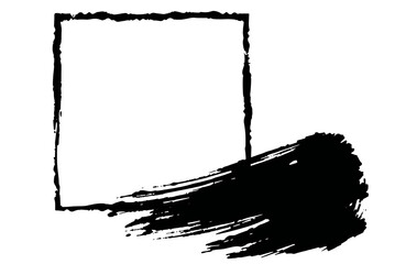 Brush black paint ink stroke over square frame. Vector illustration