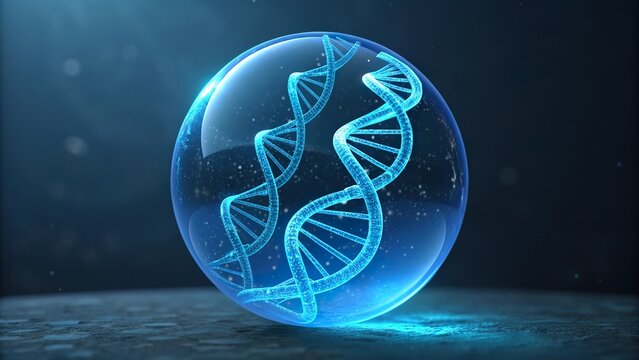 Glowing blue capsule encasing luminous DNA strands represents cutting-edge biotech innovation and molecular exploration - Powered by Adobe