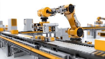 robotic arm placing component on conveyor belt