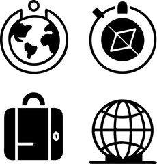 Fototapeta premium Embark on global adventures with travel icons representing exploration, navigation, and journeys worldwide.