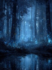 enchanted blue forest with glowing lights