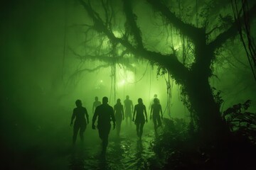 Scary figures seen in colorful field 