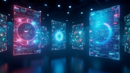 Abstract Blue Pink Digital Interfaces Futuristic Screens Data Technology