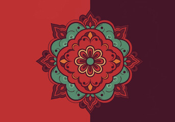 Ornate Red and Teal Mandala Design with Floral Motifs.