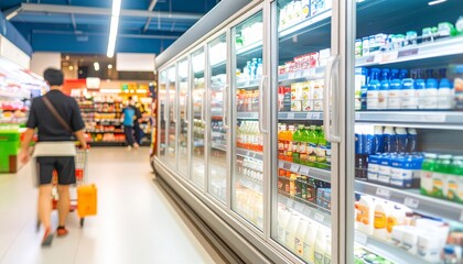 refrigerator rack in a supermarket