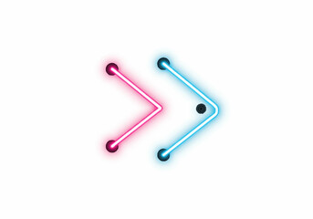 Neon Double Arrow Sign: Pink and Blue Glowing Directional Indicators.