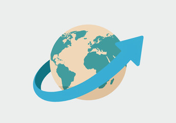 Naklejka premium Global Growth: Upward Trending Earth with Arrow.
