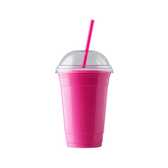 Vivid Pink Beverage Cup with Straw Perfect for Refreshing Summer Treats on transparent background