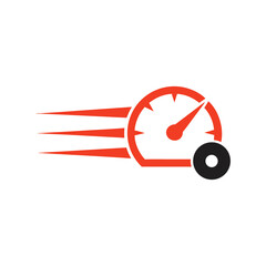 Red speedometer icon with motion blur effect and black circle gauge dial