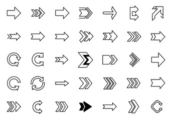 Collection of hand-drawn arrow icons and symbols in a variety of styles and directions